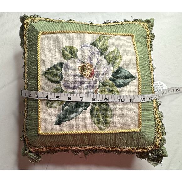 C & F Enterprises Pillow Wool Needlepoint Magnolia 14” X 14” Zip Cover - Picture 10 of 11